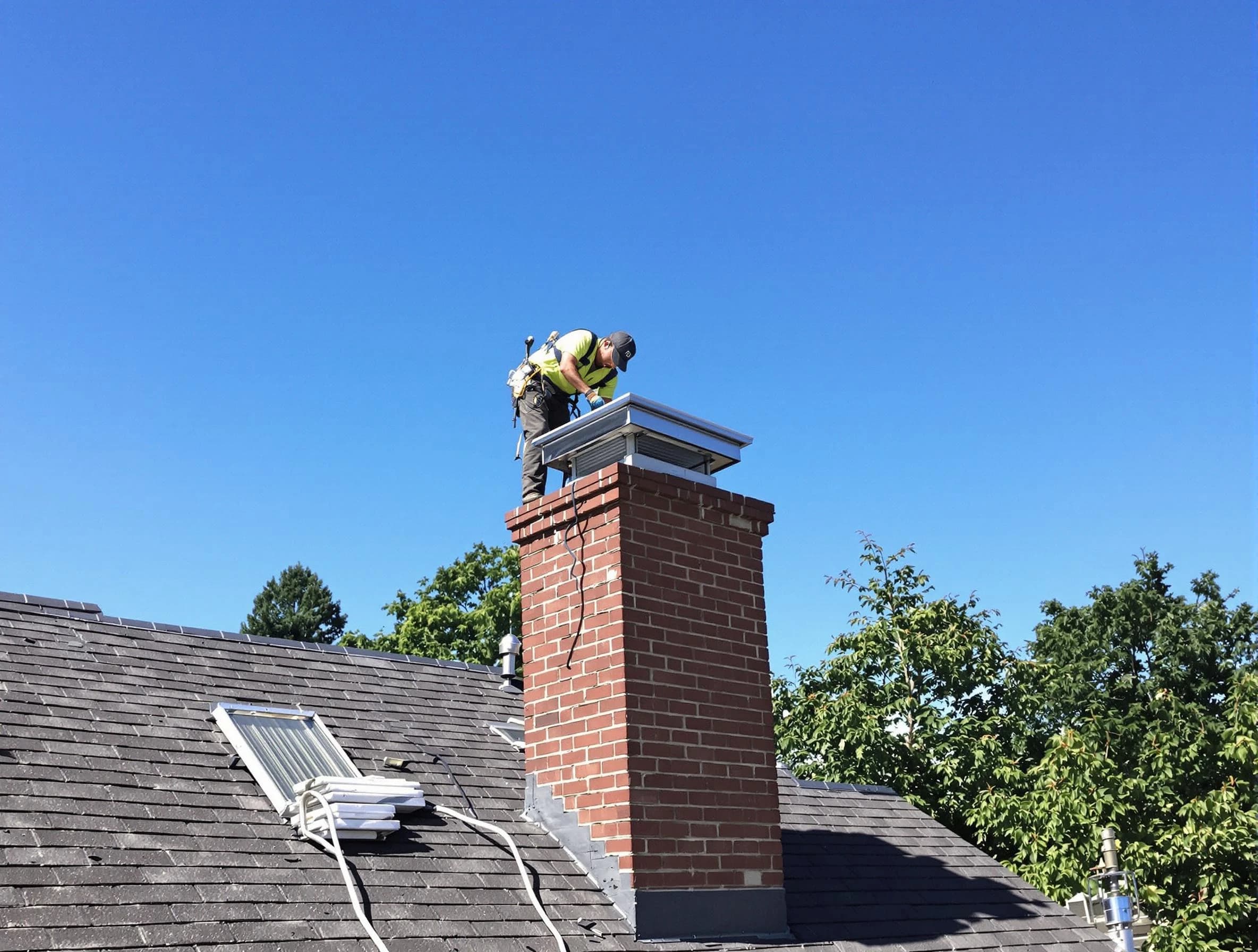 Nashville Chimney Sweep technician measuring a chimney cap in Nashville, TN