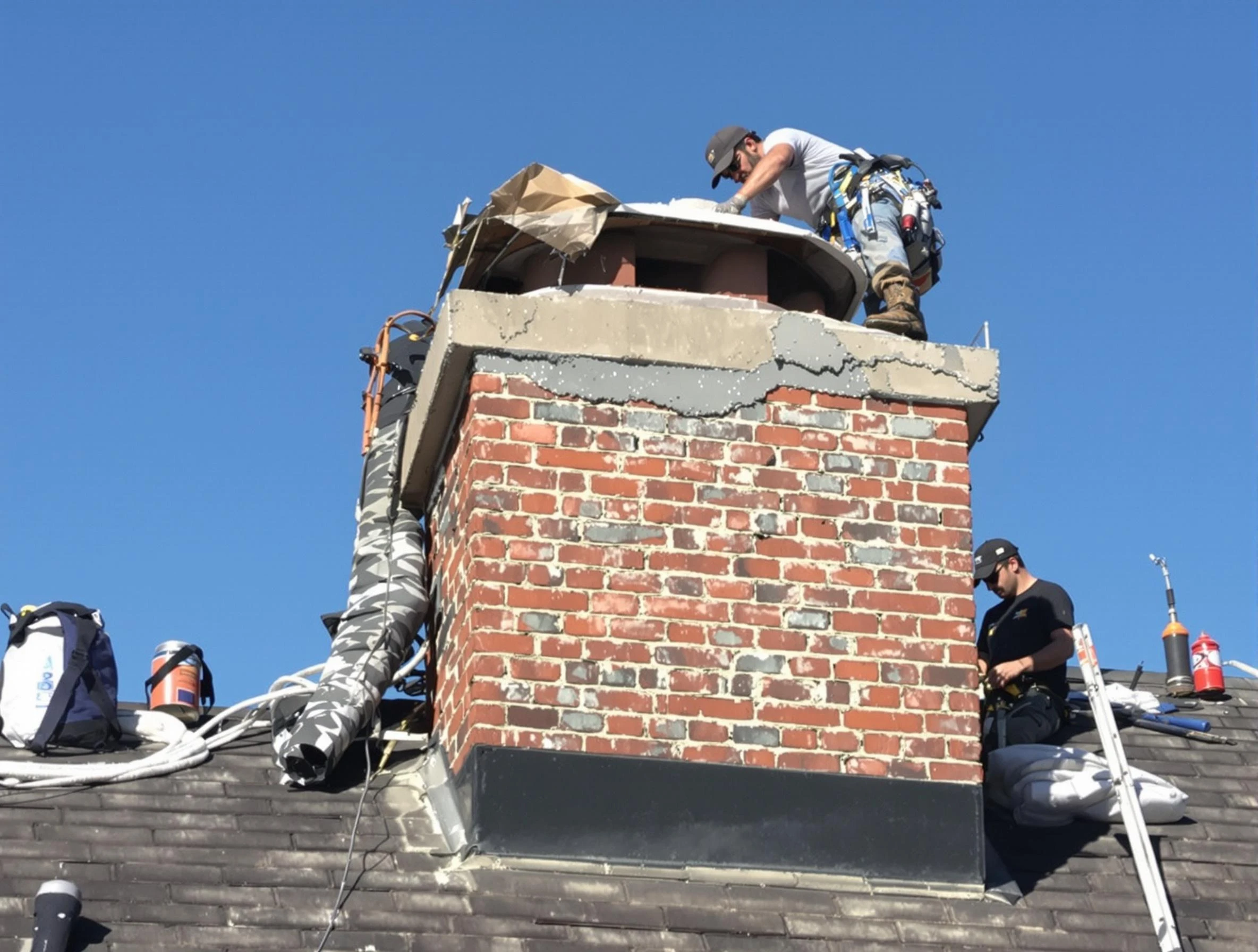Nashville Chimney Sweep installing a custom chimney crown in Nashville, TN