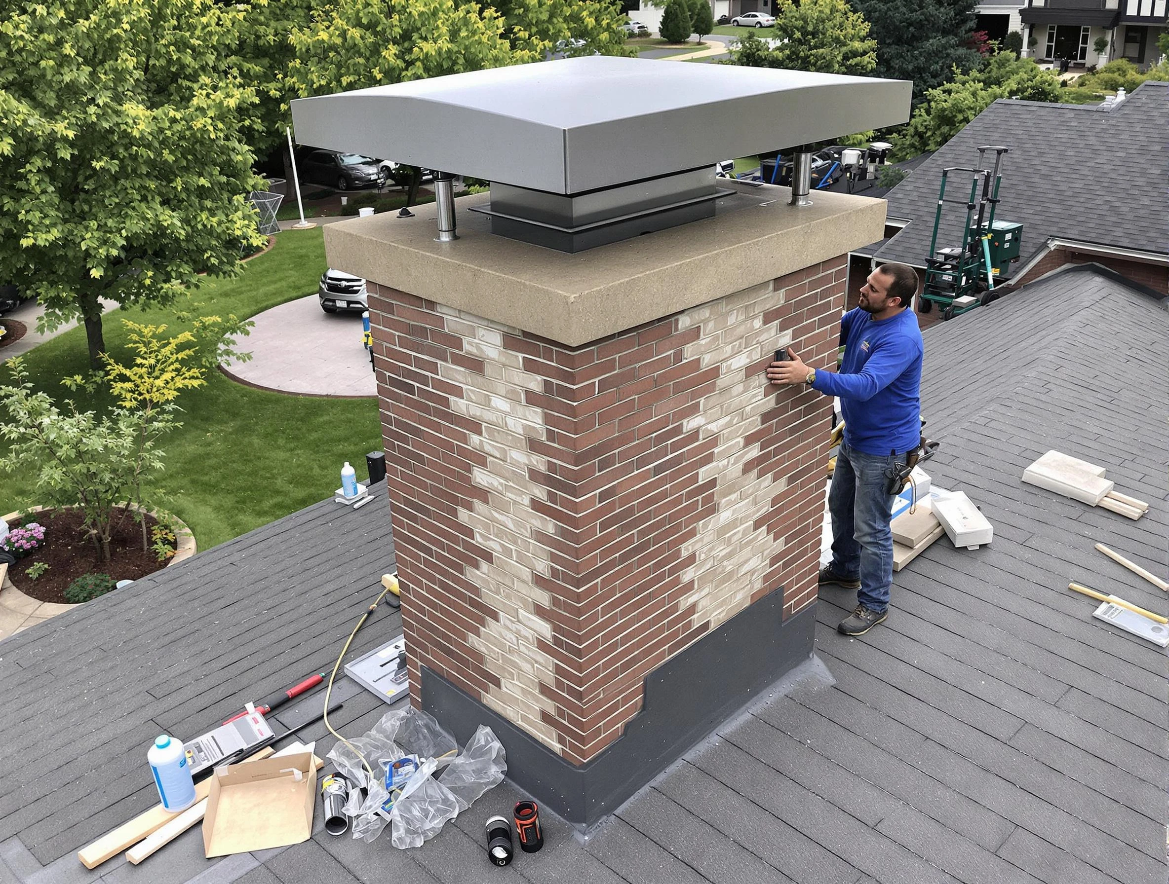 Nashville Chimney Sweep team working on a custom chimney remodel in Nashville, TN
